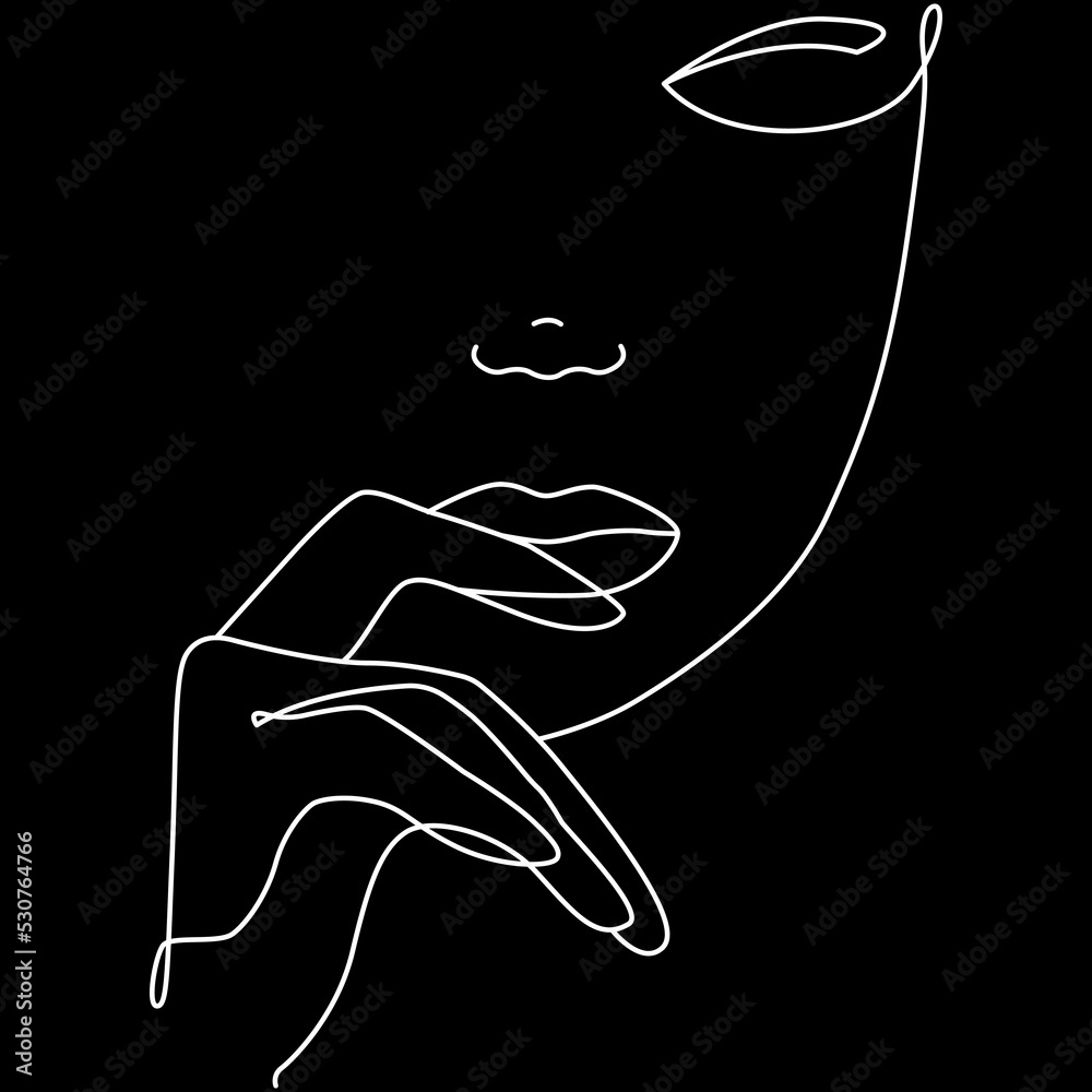 Minimalistic art woman face silhouette. Black and white. Black