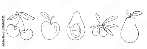 One Line Drawing Fruits Set