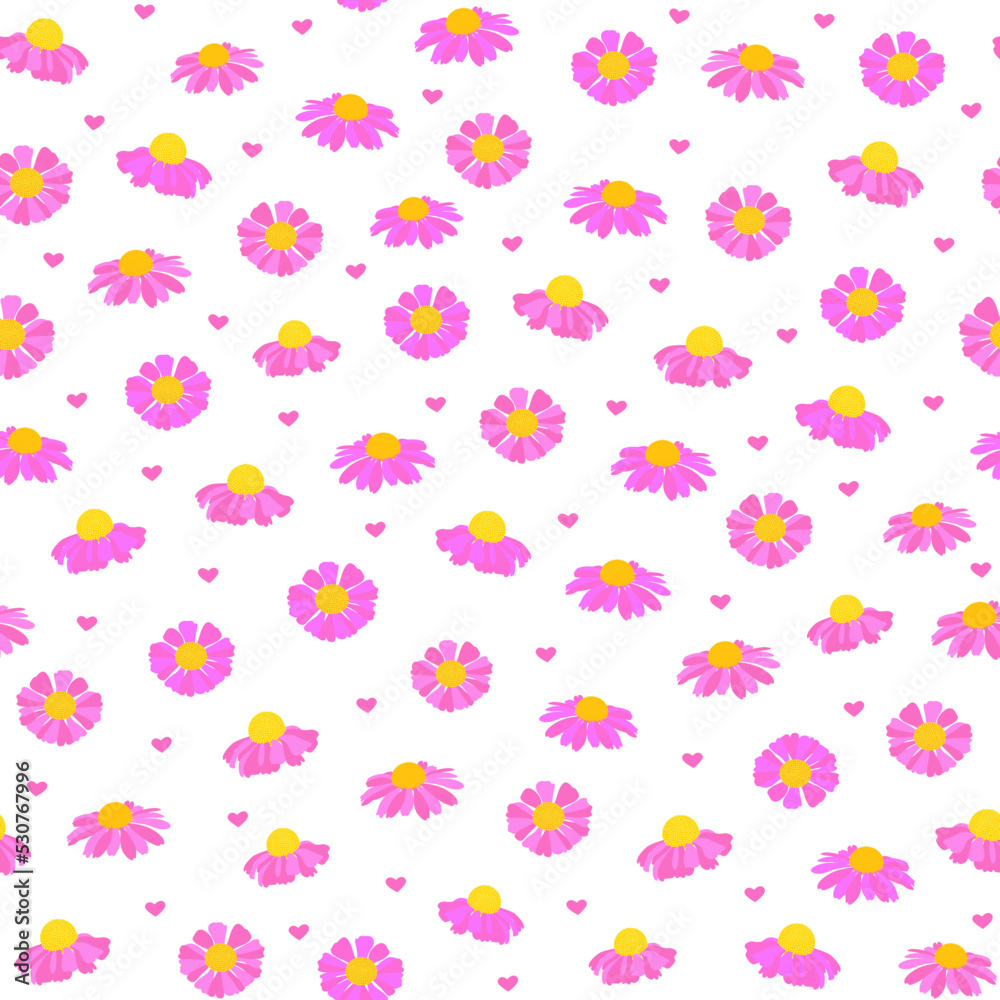 ditsy pink floral pattern and love. floral print seamless pattern. pink daisy flowers background. good for fabric, dress, wallpaper, backdrop, textile.