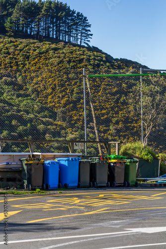 Recycling bins at The Tip Shop in Owhiro Bay, Wellington, New Zealand photo