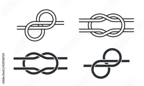 Square Knot line icon set. Hercules or Reef Knot Logo Design. Cable rope, sea knot or loop.  Vector illustration photo