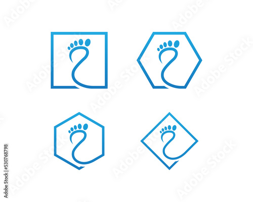Foot Care Clinic Logo Concept sign symbol icon Element Design. Feet Podiatric, Hexagon, Square Logotype. Vector illustration template