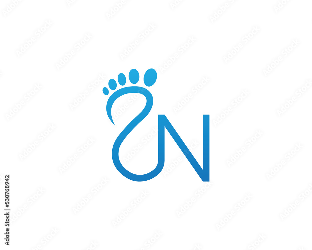 Initial Letter N Foot Care Clinic Logo Concept sign symbol icon Element Design. Feet Podiatric Logotype. Vector illustration template Initial Letter N Foot Care Clinic Logo Concept sign symbol icon Element Design. Feet Podiatric Logotype. Vector illustration template