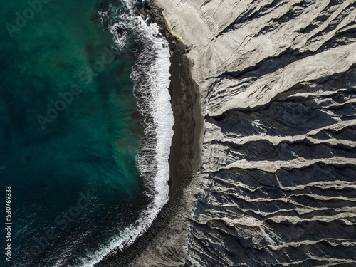 Aerial view of the coastline on Isla san Benedicto, a volcanic island, Colima, Mexico. photo