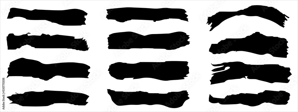 Vector collection of artistic grungy black paint hand made creative brush stroke set isolated on banner background. A group of abstract grunge sketches for design education or graphic art decoration Vector collection of artistic grungy black paint hand made creative brush stroke set isolated on banner background. A group of abstract grunge sketches for design education or graphic art decoration