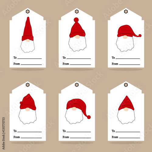 Santa Claus doodle gift tags set. Vector merry christmas greetings elements on white background.