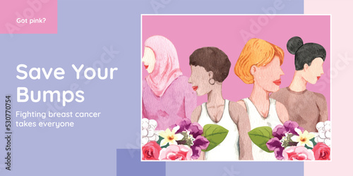 Blog header template with breast cancer concept,watercolor style