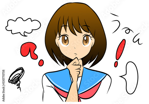 Manga School Girl Thinking