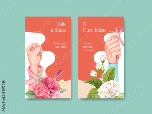 Instagram template with breast cancer concept,watercolor style