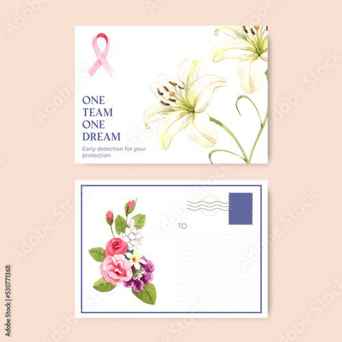 Postcard template with breast cancer concept,watercolor style