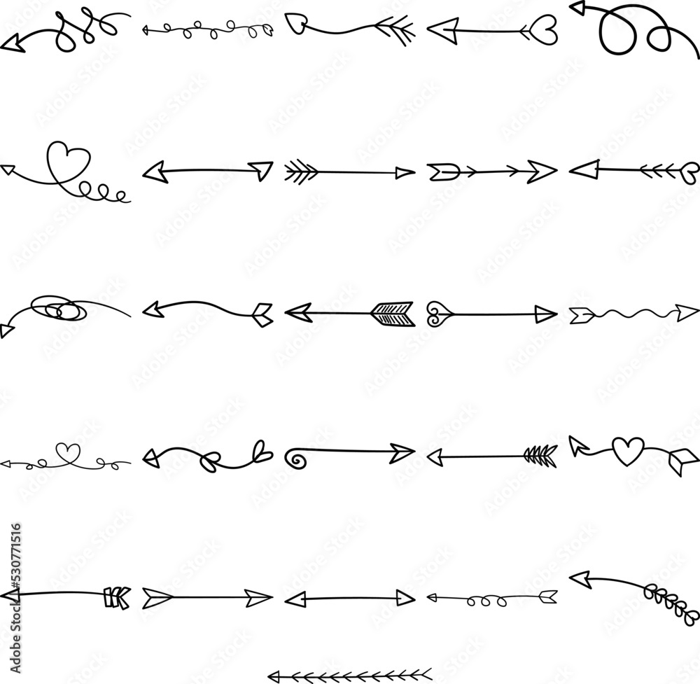 Arrows Hand Drawn Doodle Line Art Outline Set Containing arrow, arrows, bow, cursor, dart, missile, projectile, bolt, indicator, pointer, shaft Arrows Hand Drawn Doodle Line Art Outline Set Containing arrow, arrows, bow, cursor, dart, missile, projectile, bolt, indicator, pointer, shaft