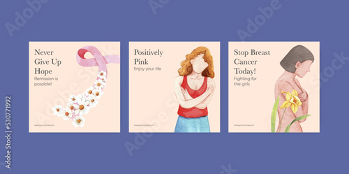 Banner template with breast cancer concept,watercolor style