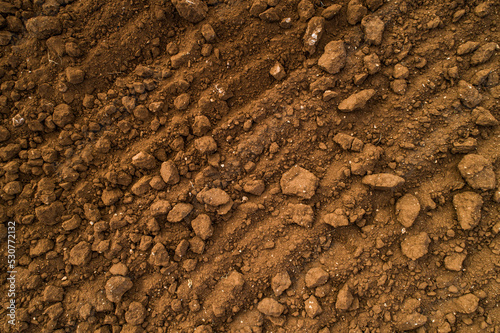 Aerial view of Soil in an agricultural field, Polignano a Mare, Italy.