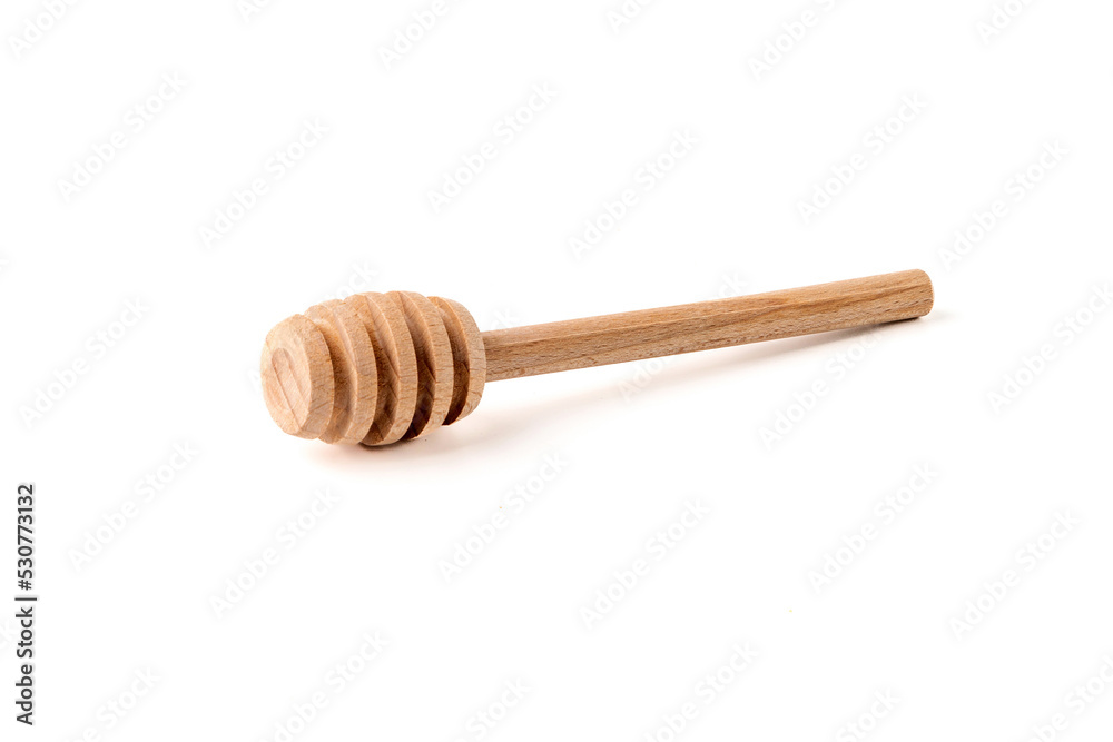 Clean plain wooden honey spoon. Isolated on a white background.