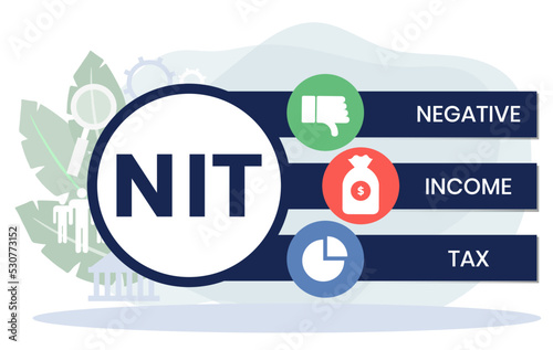 Vector website design template . NIT - Negative Income Tax acronym. business concept. illustration for website banner, marketing materials, business presentation, online advertising. photo