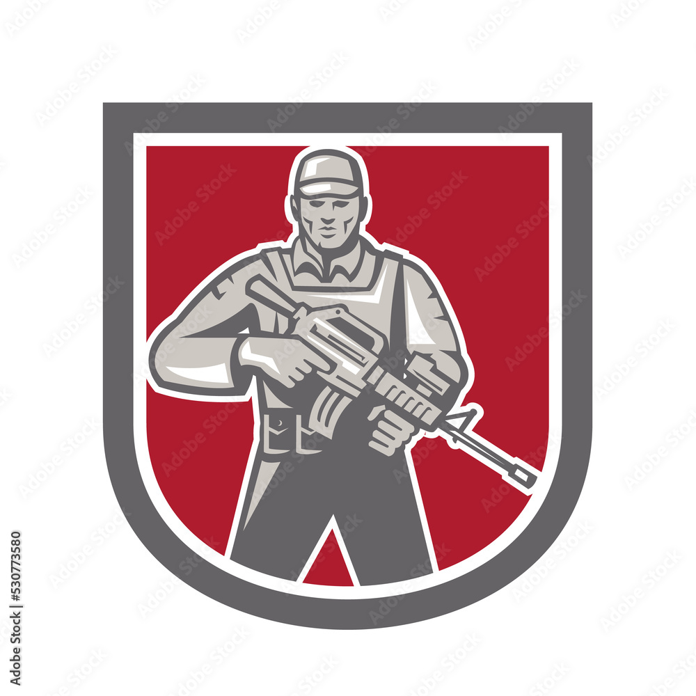 Soldier Serviceman With Assault Rifle Shield Soldier Serviceman With Assault Rifle Shield
