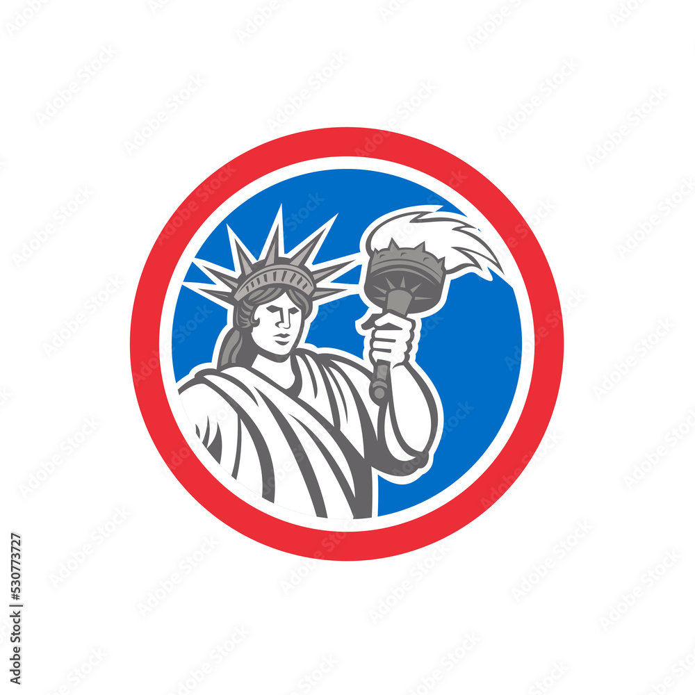 Statue of Liberty Holding Flaming Torch Circle Retro Statue of Liberty Holding Flaming Torch Circle Retro