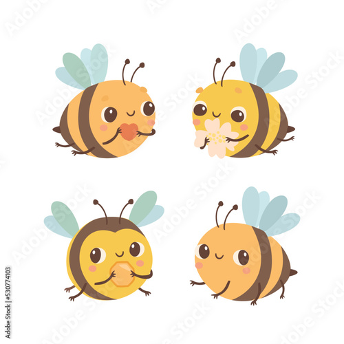 Set of cute bees. Cartoon wasps. Honey bees vector clipart