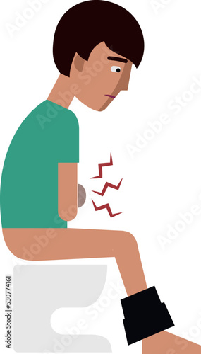 Diarrhea sickness. Person sit on toilet with stomach pain