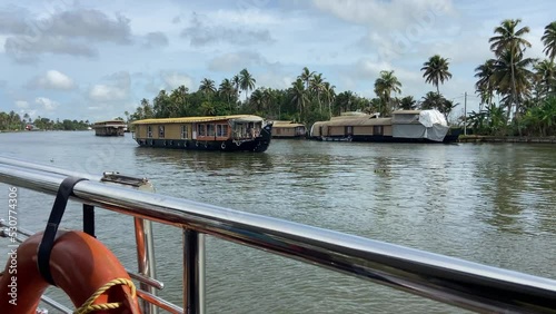 Static view of houseboat cruise in the backwaters of Kerala. Tourism in southerner India