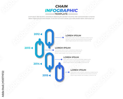chain infographic design with 4 steps for data visualization, diagram, annual report, web design, presentation. Vector business template