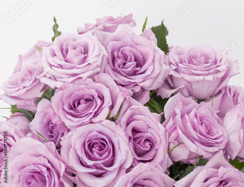 background of pink and purple flowers roses in a bouquet with water drops