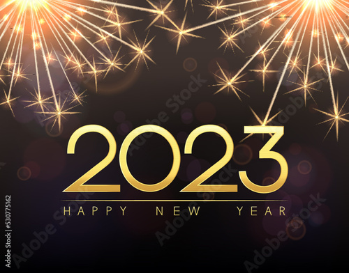 Vector Christmas background with sparklers and inscription Happy New Year 2023.
