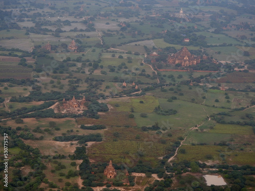 Hot air balloon view at sunrise in Bagun, Myanmar (Burma) photo