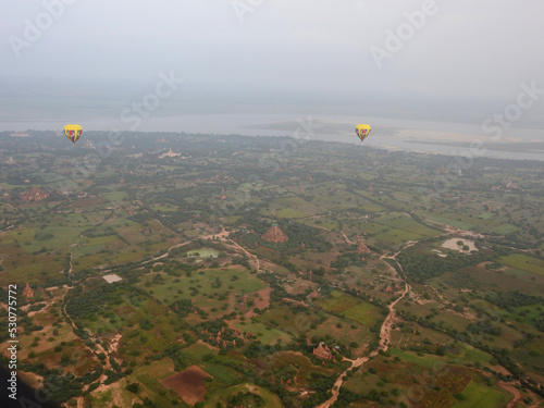 Hot air balloon view at sunrise in Bagun, Myanmar (Burma)