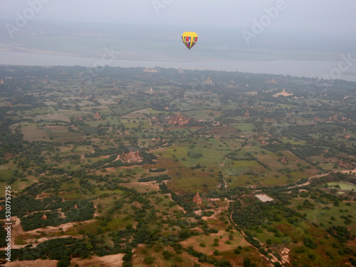 Hot air balloon view at sunrise in Bagun, Myanmar (Burma)