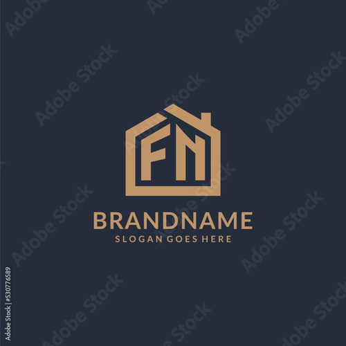 Initial letter FN logo with simple minimalist home shape icon design