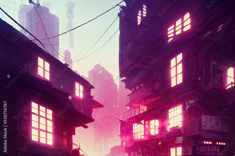view of an old city with red lights view of an old city with red lights