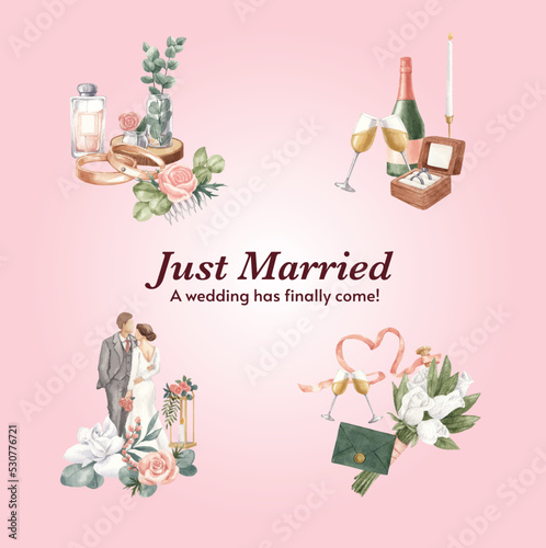 Bouquet template with gorgeous green wedding concept,watercolor style