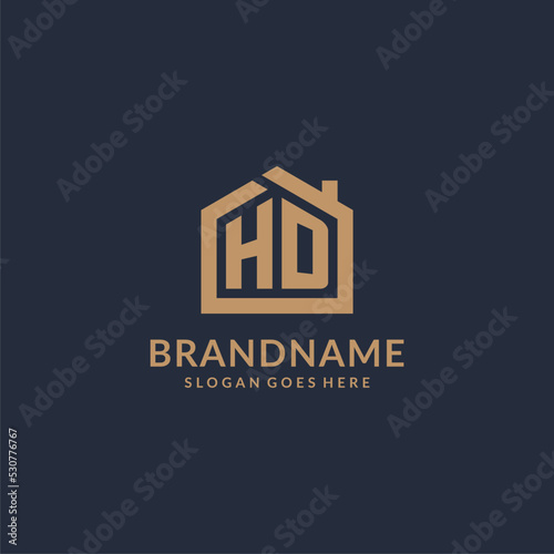 Initial letter HD logo with simple minimalist home shape icon design