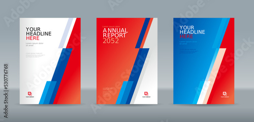 Modern abstract random transparent bar red blue white background A4 size book cover template for annual report, magazine, booklet, proposal, portfolio, brochure, poster