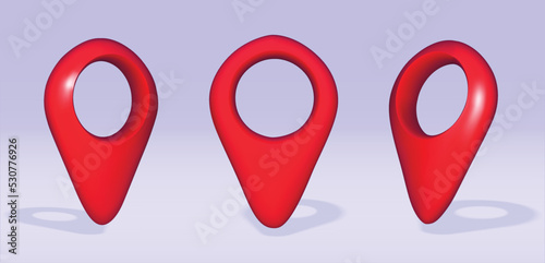 red map pin 3d icon. Realistic Location map pin gps pointer markers vector illustration