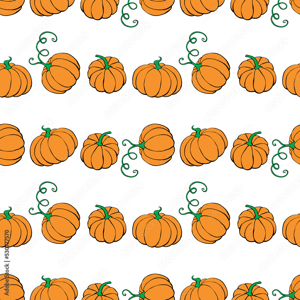 Vector seamless pattern with outline pumpkins in doodle flat style. Halloween or thanksgiving background and texture Vector seamless pattern with outline pumpkins in doodle flat style. Halloween or thanksgiving background and texture