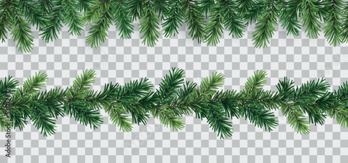 Fotografia Vector set of seamless decorative borders with green coniferous branches - chris