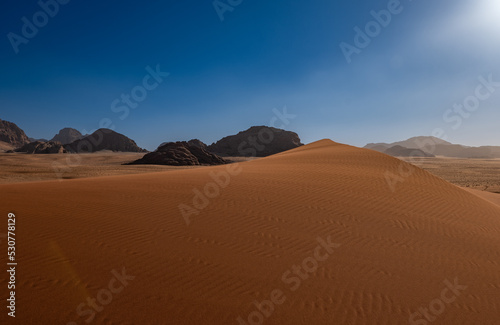 Dunes and patterns in the sand in the Wadi Rum desert, sunny day, Jordan © Pawel 
