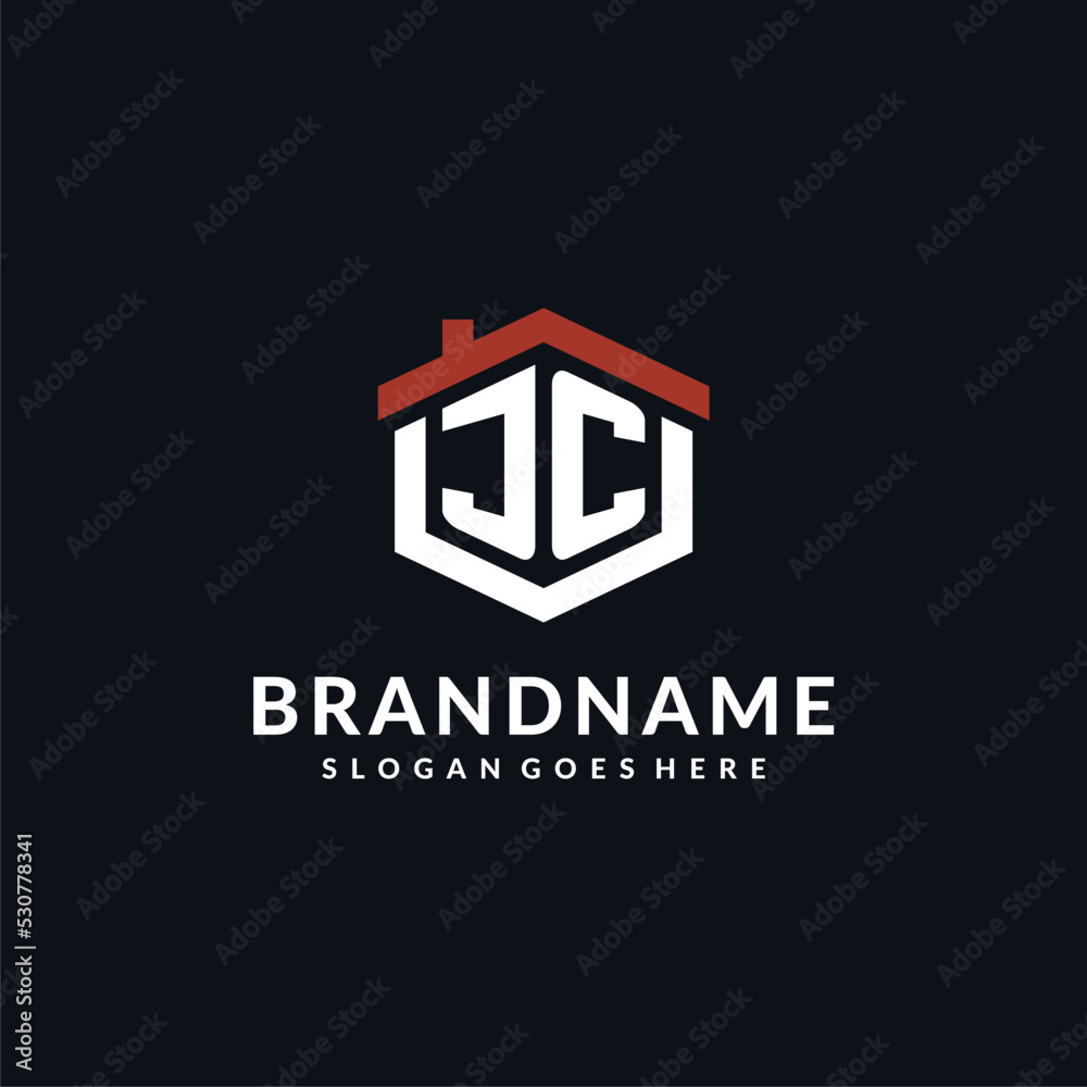 Initial letter JC logo with home roof hexagon shape design ideas Stock ...