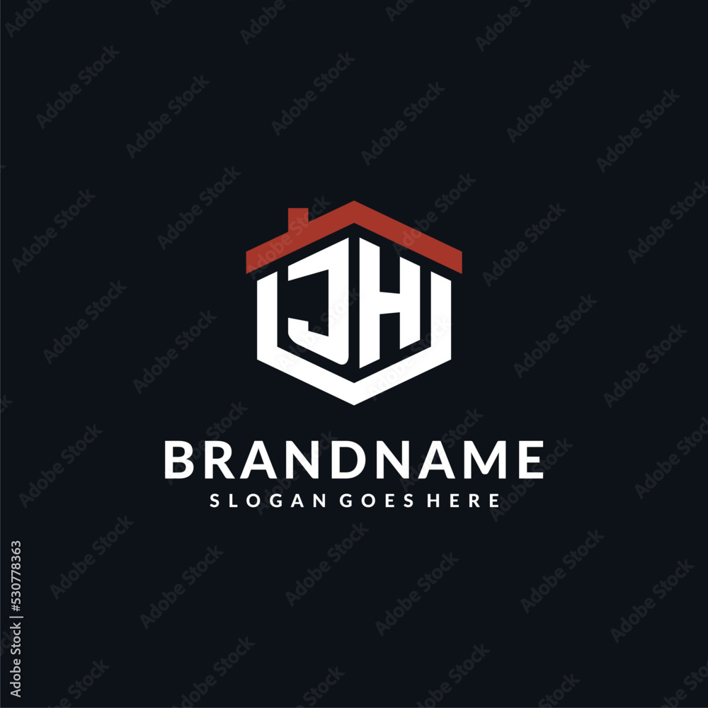 Initial letter JH logo with home roof hexagon shape design ideas Stock ...
