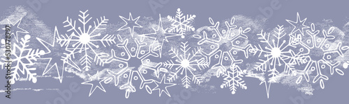 Canvastavla Seamless ribbon border with abstract white spots and snowflakes on a blue background