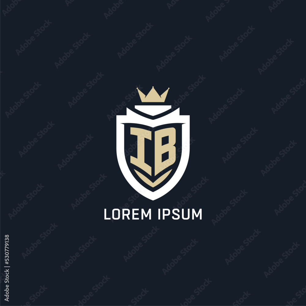Initial letter IB shield and crown logo style, esport team logo design ...