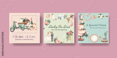 Banner template with gorgeous green wedding concept,watercolor style