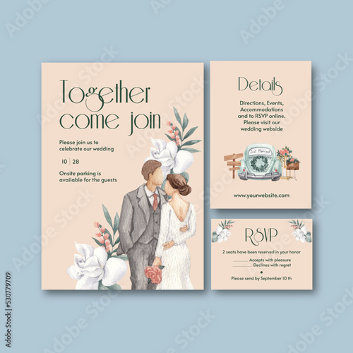 Wedding card template with gorgeous green wedding concept,watercolor style