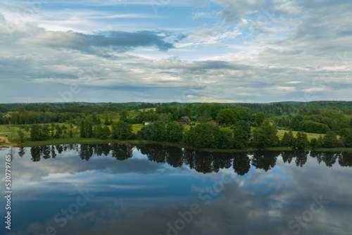 After the rain, a beautiful, calm lake landscape