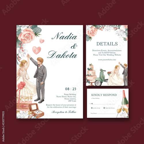 Wedding card template with gorgeous green wedding concept,watercolor style