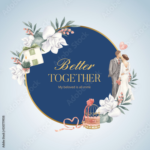 Wreath template with gorgeous green wedding concept,watercolor style
