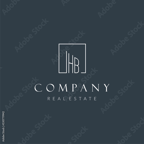 Initial letter HB logo for real estate company with square line style