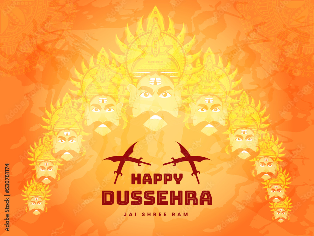 Happy Dussehra festival of India, Background design vector illustration of Dashamukha.